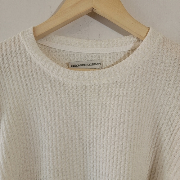 ALEXANDER JORDAN Ivory Waffle Knit Top Sz S Crewneck Ruffle Sleeve Cozy Neutral - Picture 3 of 12
